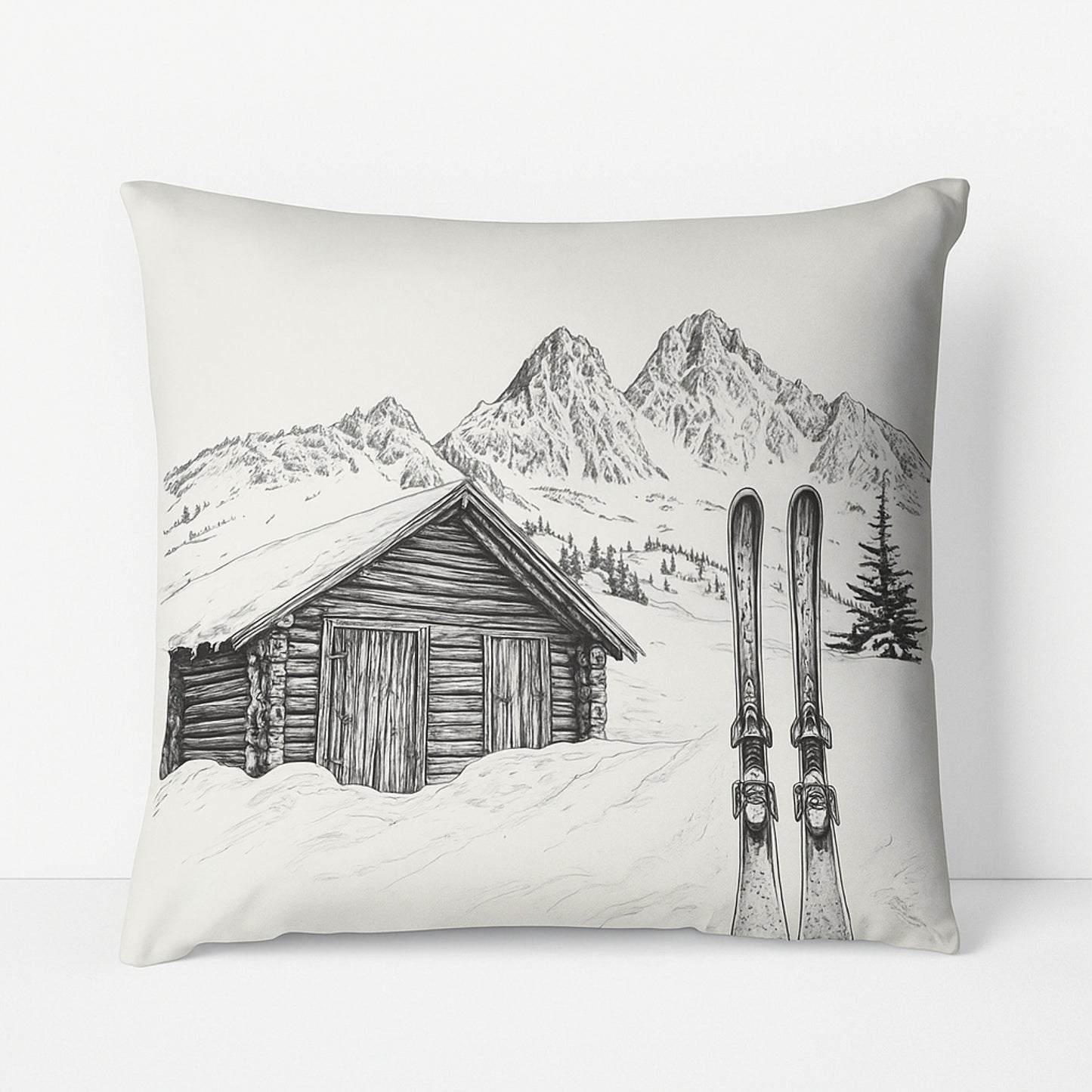 Coussin Chalet de Ski Noir et Blanc