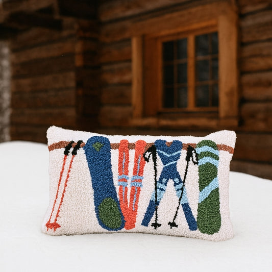 Coussin Hiver Skis Rétro Brodé