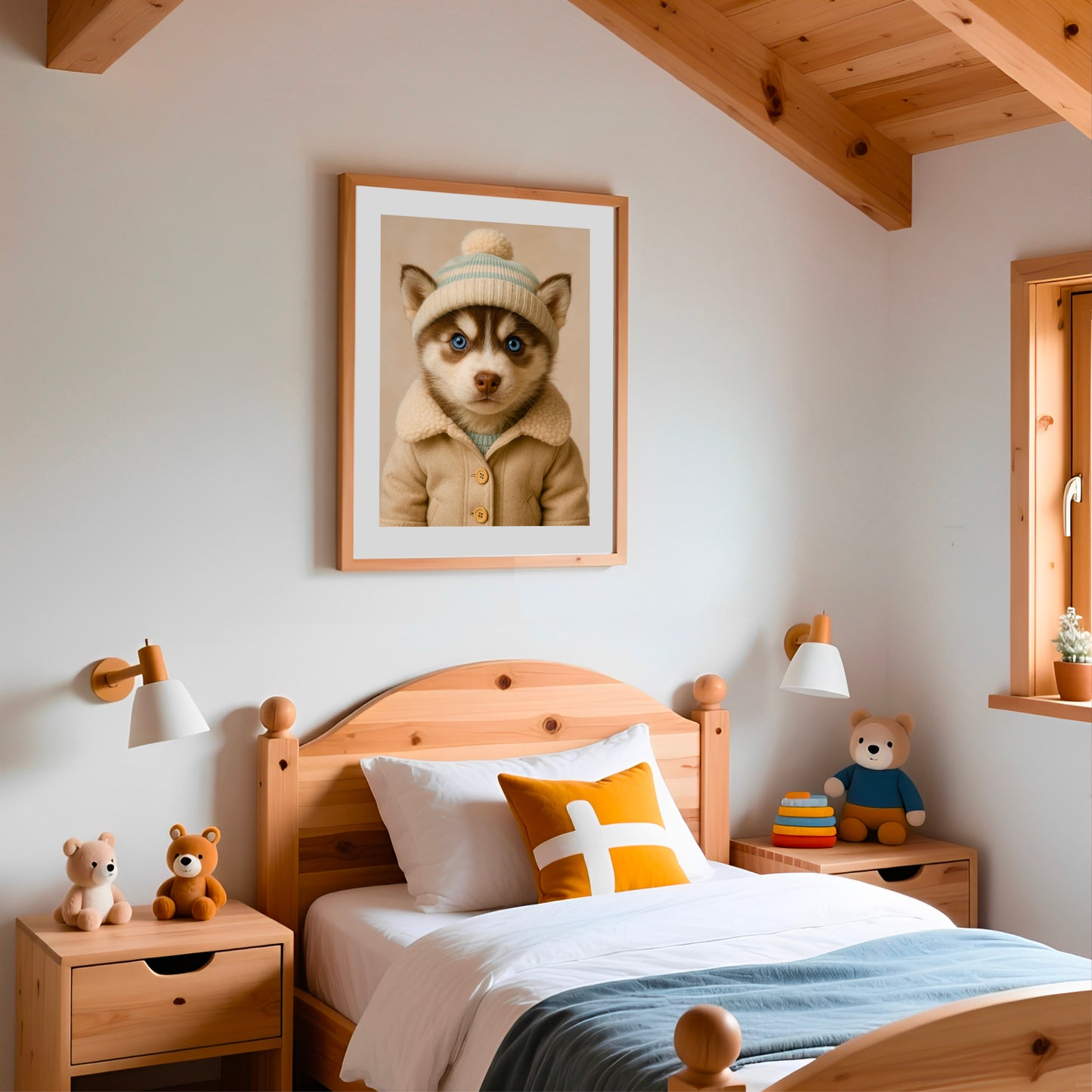 Tableau Chiot Husky Hiver Blanc