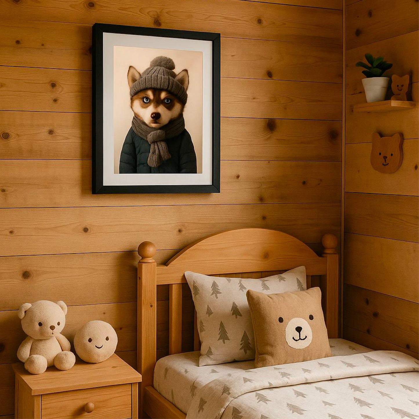 Tableau Chiot Husky Hiver Bleu