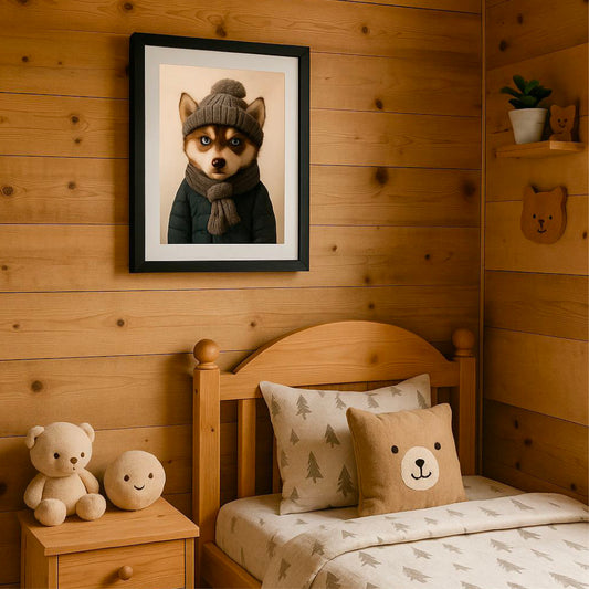 Tableau Chiot Husky Hiver Bleu