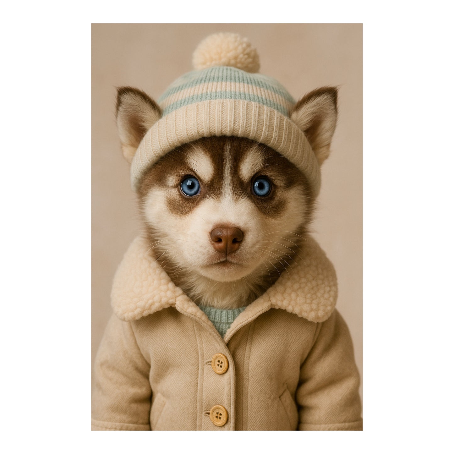 Tableau Chiot Husky Hiver Blanc