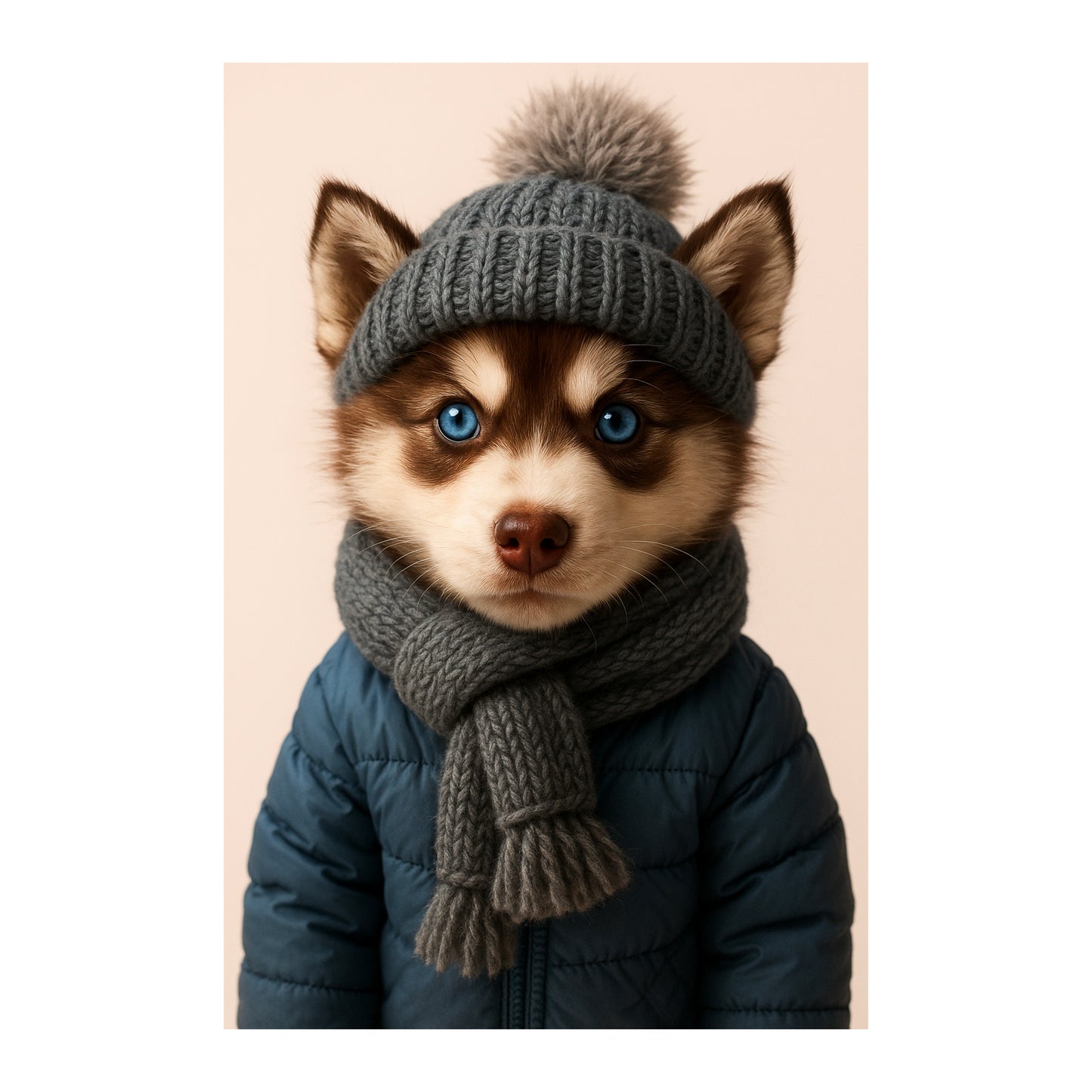 Tableau Chiot Husky Hiver Bleu