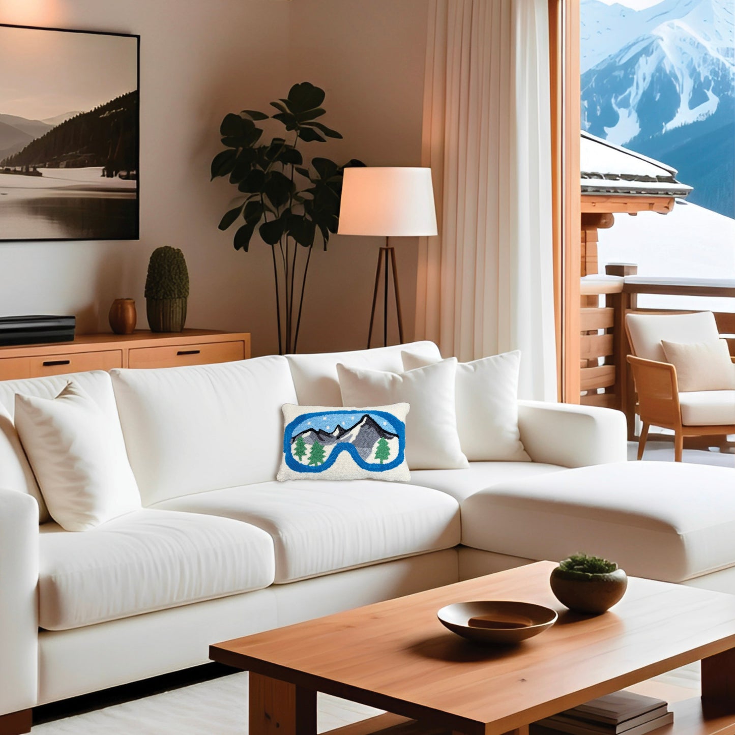 Coussin Hiver Brodé - Motif masque de ski