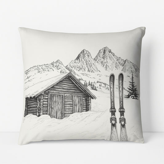 Coussin Chalet de Ski Noir et Blanc