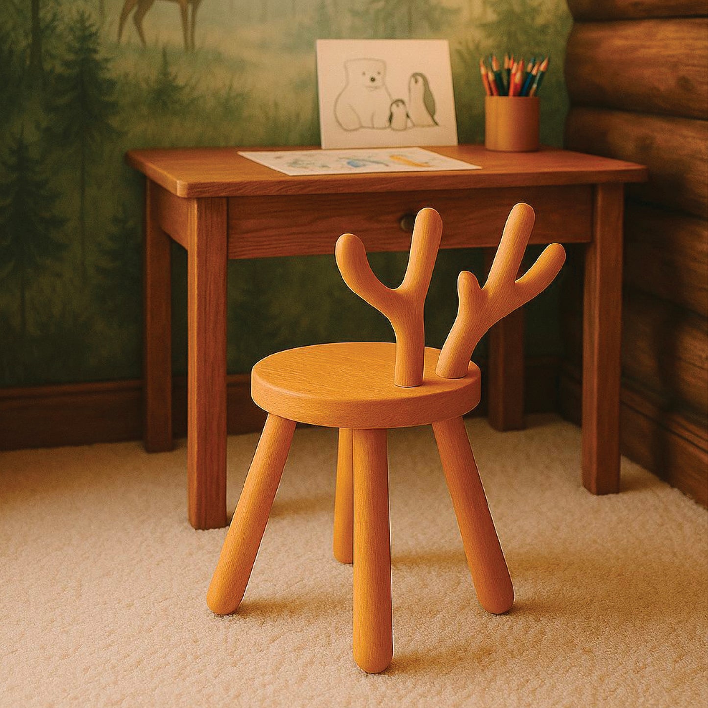 Tabouret en Bois Forme de Cerf